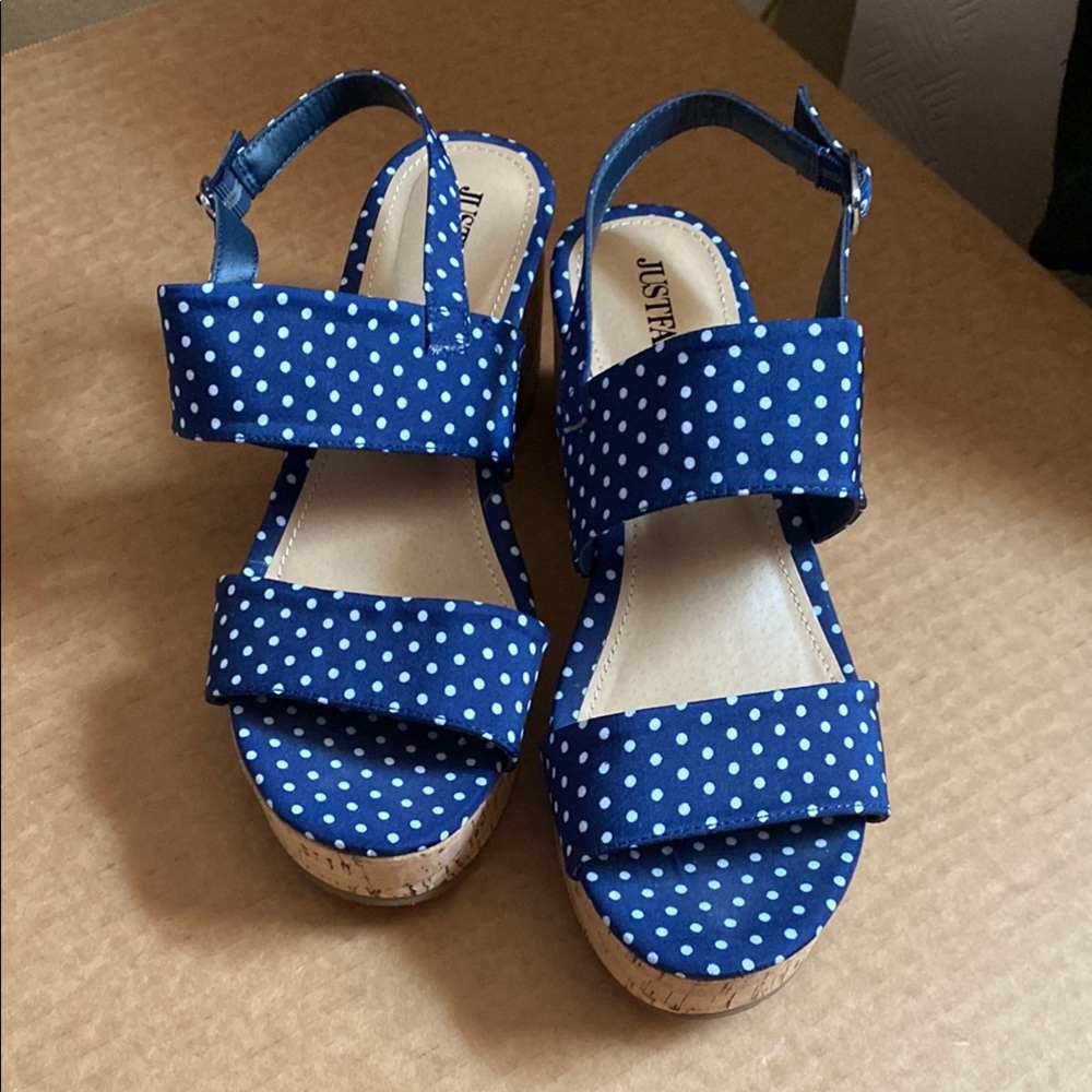 JustFab Navy Polka Dot Platform Sandals